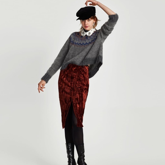 Zara Velvet Skirt in maroon wine - Picture 5 of 7